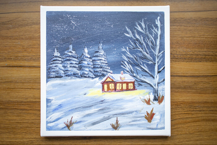 Winter Night And Cottage