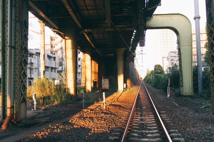 Golden Tracks Under the Arch